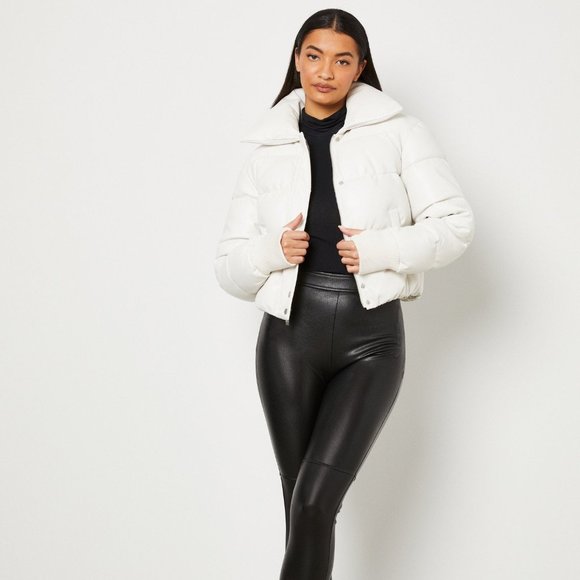 BCBGMAXAZRIA Leather Puffer Cropped Jacket - Picture 1 of 3